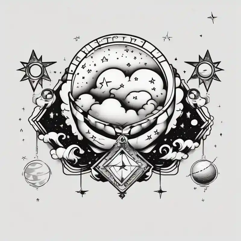A wrist tattoo in a format of a cloud with the bracelet orientation and inside of this cloud I want galaxy stars and planets